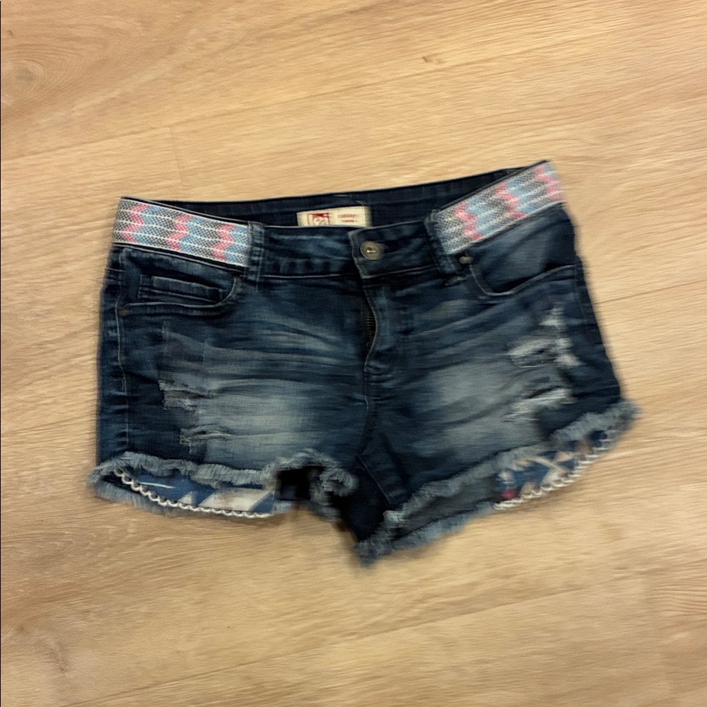 LEI Dark Aztec Band Denim Women's Size 5 Grunge Coastal Cowgirl Shorts Worn 1x